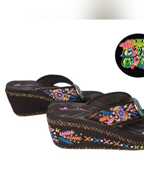 MontanaWest Embroidered Ringstones Wedge Platform Flip Flop Sandals 10  Western